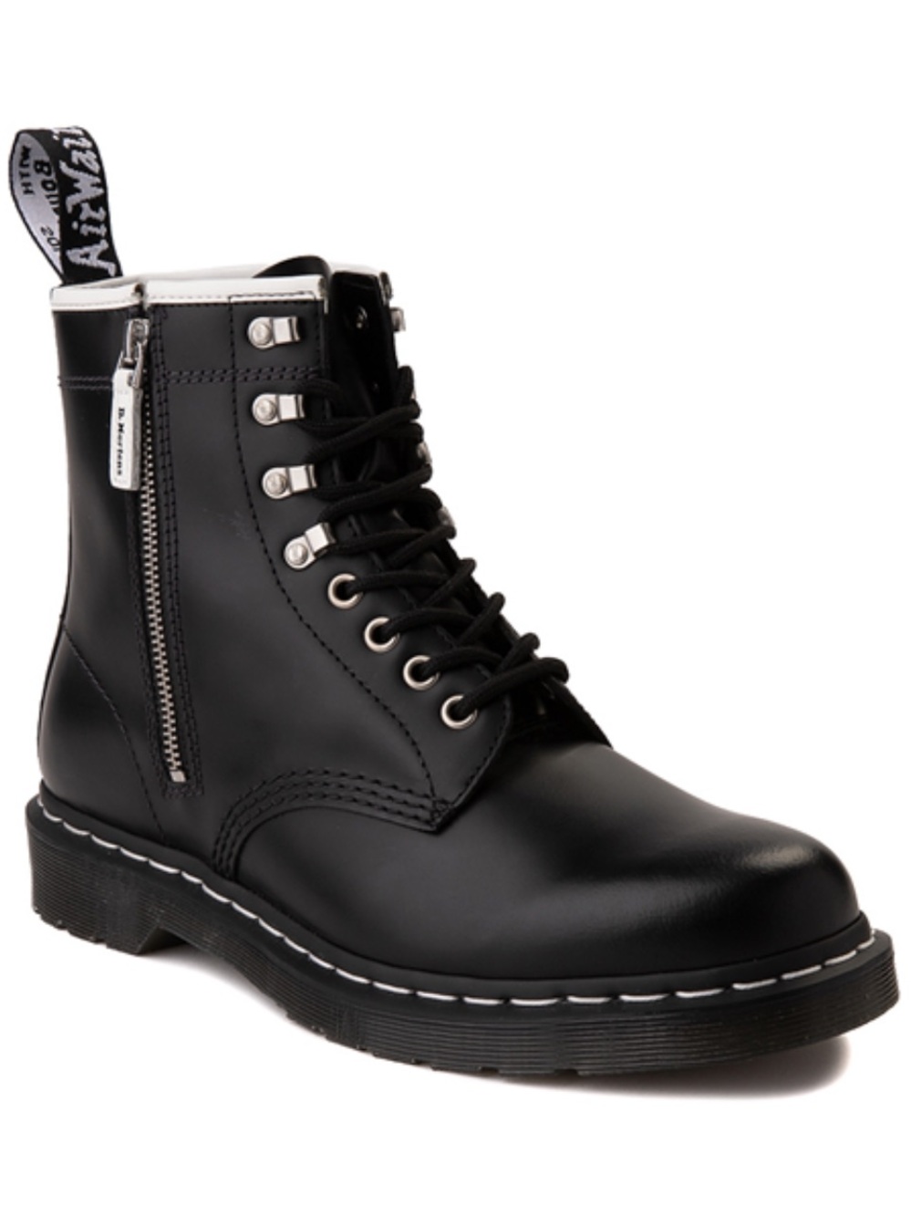 Dr. Martens 1460 HDW Side Zip White Trim Logo Smooth Leather Women’s size 7 NEW!